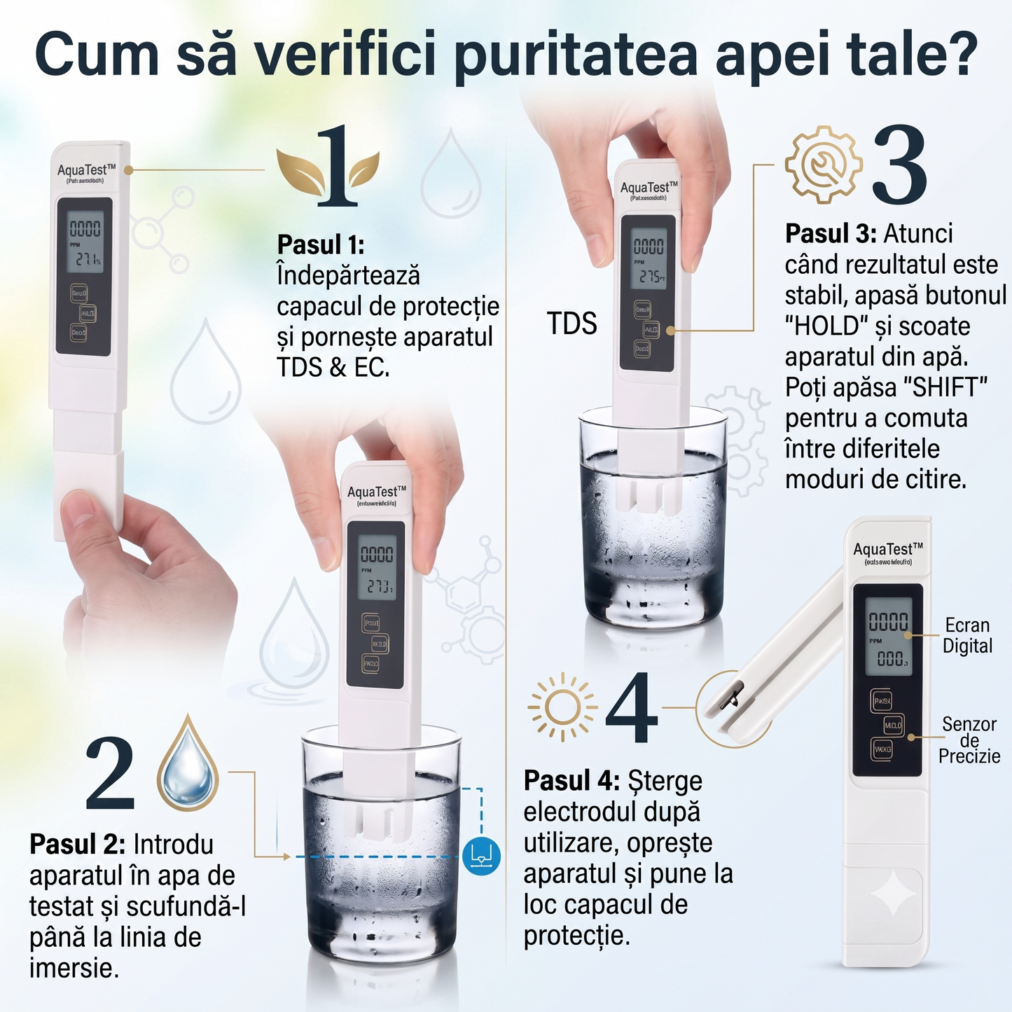 AquaTest™ – Monitor Digital pentru Puritatea Apei
